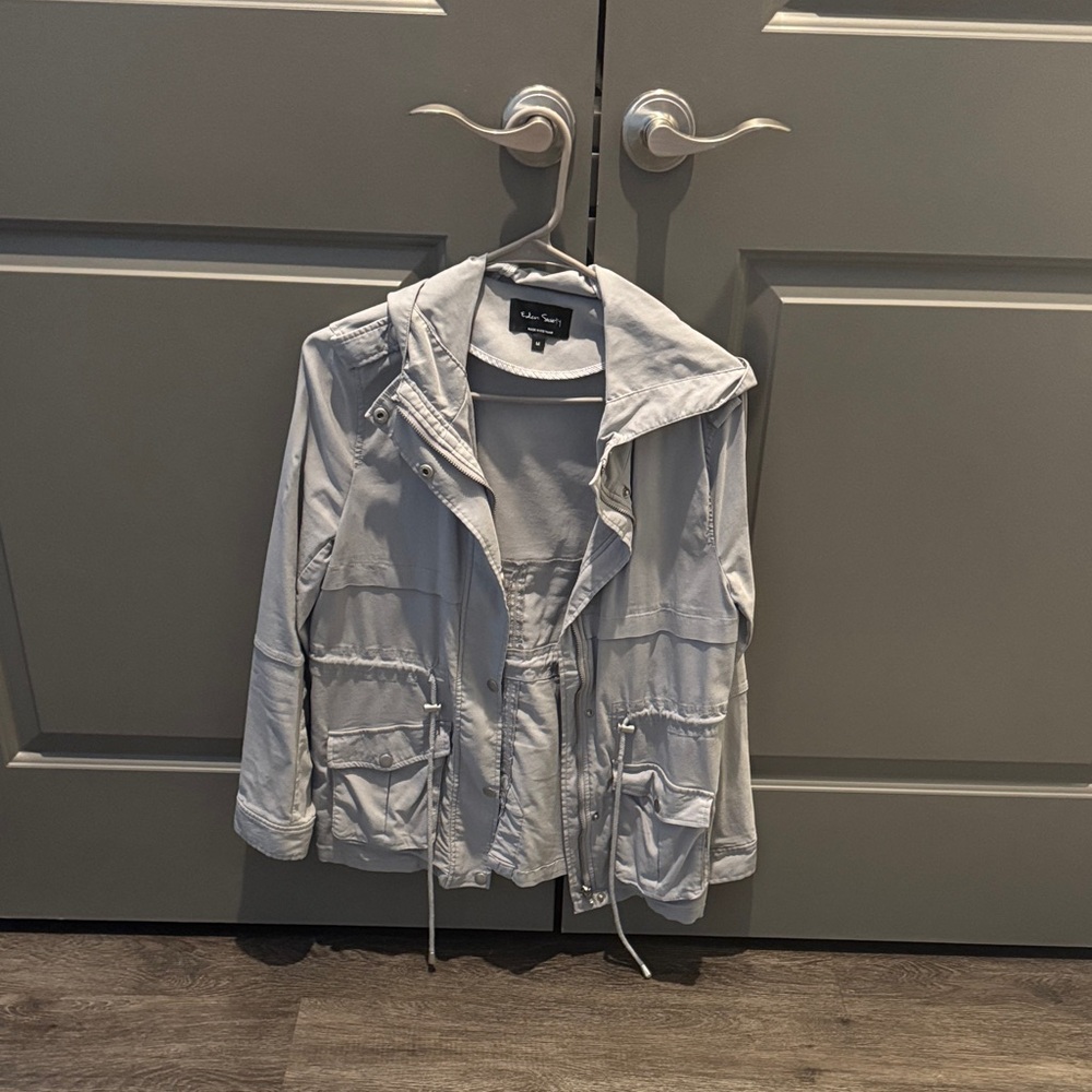 Light Gray Hooded Utility Jacket by Ann Taylor